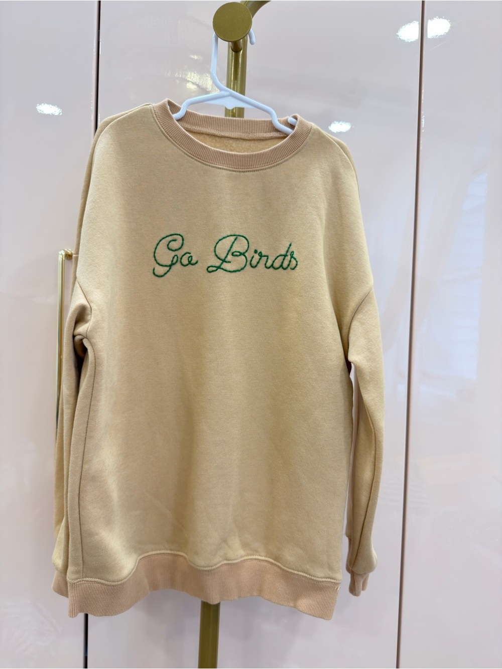Beige 'Go Birds' Embroidered Crewneck Sweatshirt for Kids